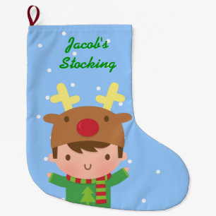 Grande Chaussette De Noël Garçon Renne Mignon Noël Pour Enfants