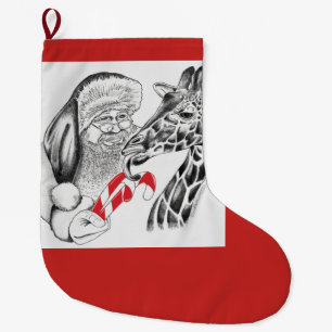 Grande Chaussette De Noël Girafe et père noël pour Noël