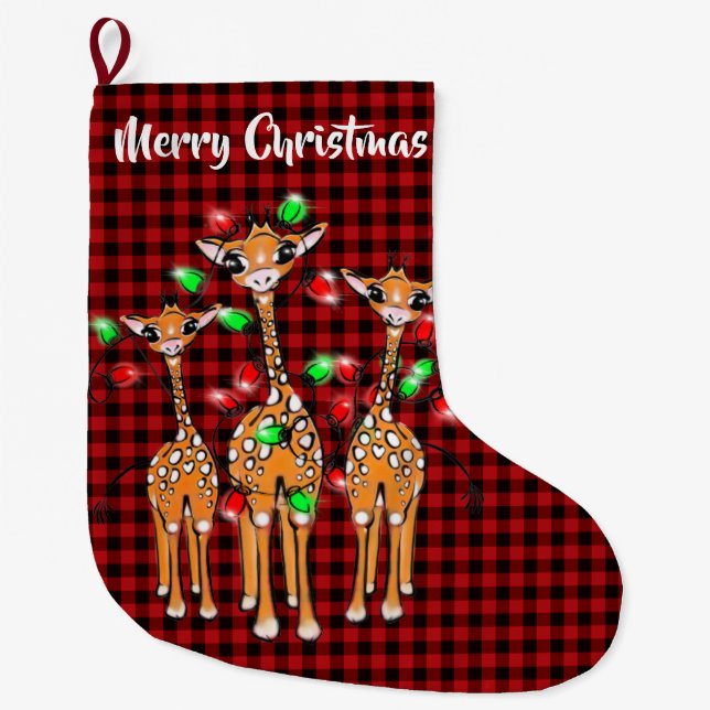 Grande Chaussette De Noël Giraffe Festive | Joyeux Noël (Devant)