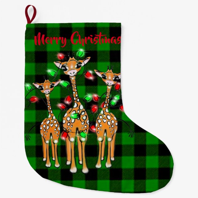 Grande Chaussette De Noël Giraffe Festive | Joyeux Noël Grand C (Devant)