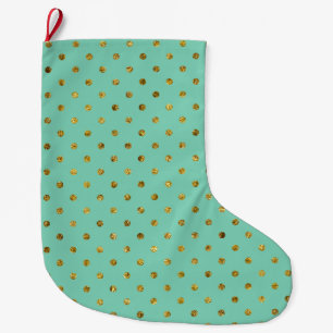 Grande Chaussette De Noël Glam et points de menthe en or chic