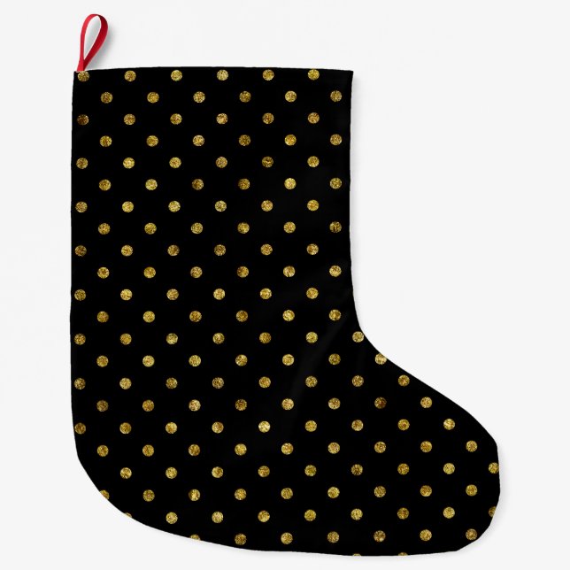 Grande Chaussette De Noël Glam et points noirs en or chic (Devant)