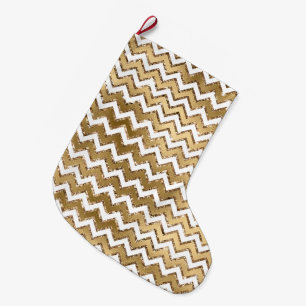 Grande Chaussette De Noël Glam Gold White Zigzag