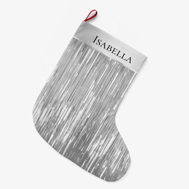 Grande Chaussette De Noël Glam Silver Glitzy Nom de l'étincelle (Devant (Accrochage))
