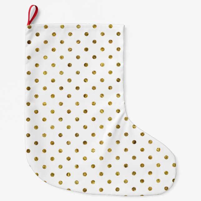 Grande Chaussette De Noël Glamme d'or chic et points blancs (Devant)