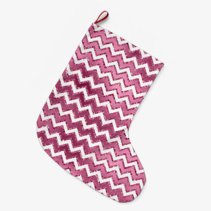 Grande Chaussette De Noël Glamme rose blanc Zigzag