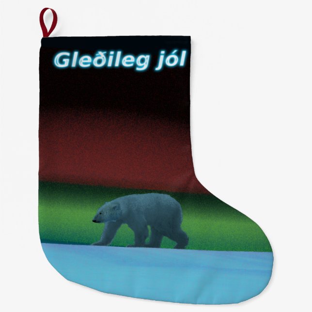 Grande Chaussette De Noël Gleðileg jól - Ours polaire (Devant)