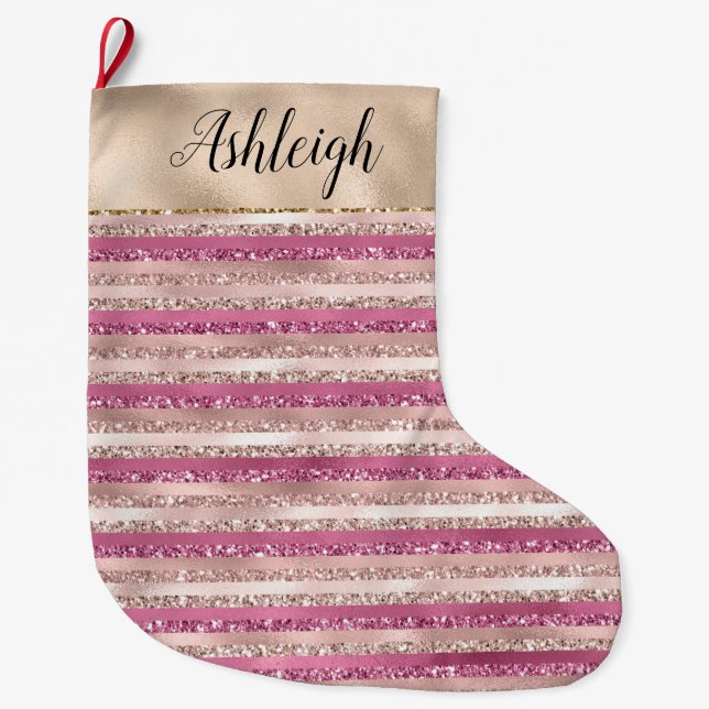 Grande Chaussette De Noël Glitzy Glam Girl Blush Rose Gold Parties scintilla (Devant)