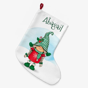 Grande Chaussette De Noël Gnome de Noël mignonne avec nom