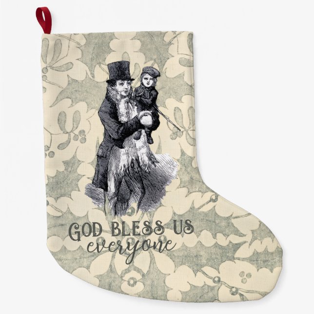 Grande Chaussette De Noël God bless us everyone Dickens Christmas Carol (Devant)
