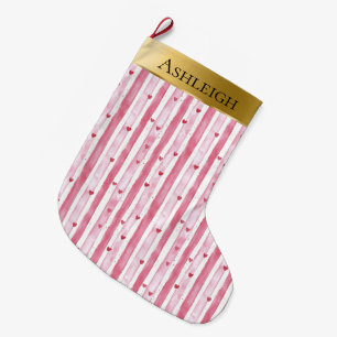 Grande Chaussette De Noël Gold Glam rose blanc Coeur rayures Noël