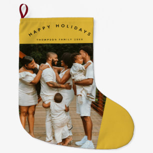 Grande Chaussette De Noël Golden Custom Photo Famille Noël