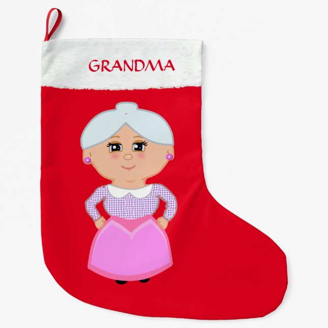 Grande Chaussette De Noël Grand-mère en rouge (Devant)