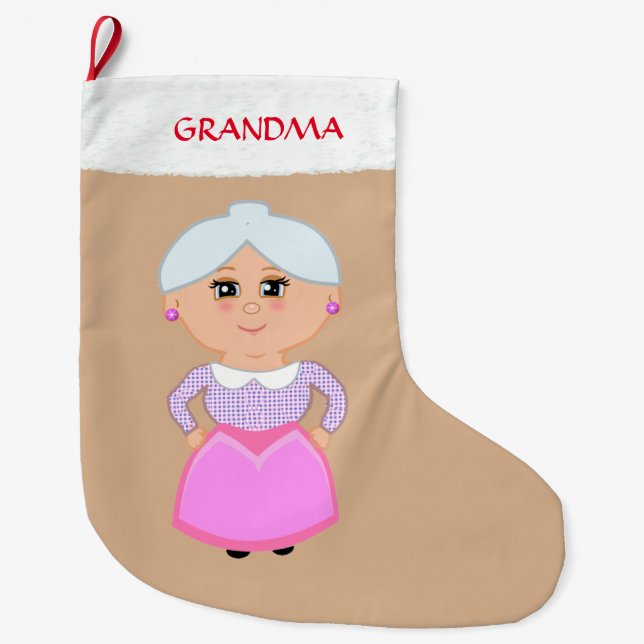 Grande Chaussette De Noël Grand-mère sur le beige (Devant)