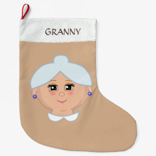 Grande Chaussette De Noël Grand-mère sur le beige