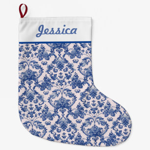 Grande Chaussette De Noël Grandmillennial Rose & Blue Damas