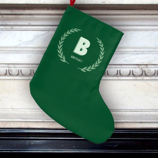 Grande Chaussette De Noël Green Laurel Wreath Letter B Monogram  (Créateur téléchargé)