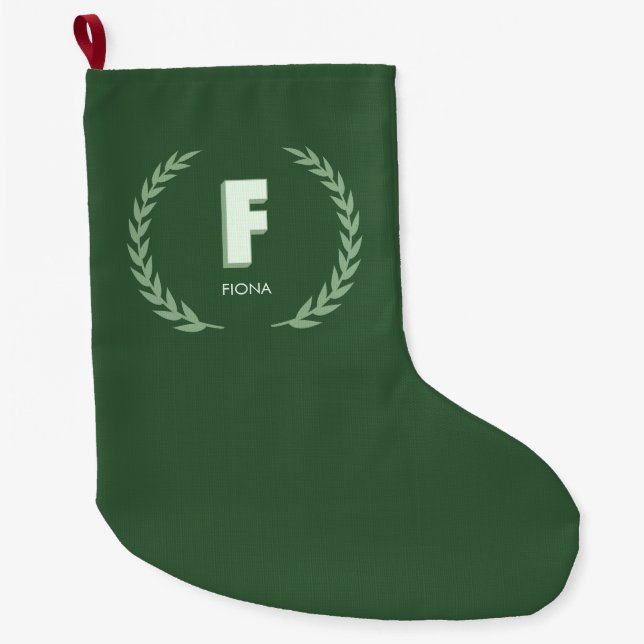 Grande Chaussette De Noël Green Laurel Wreath Letter F Monogram  (Devant)