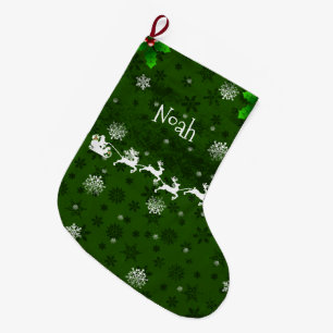 Grande Chaussette De Noël Green Père Noël Sleigh & Reindeer Christmas Stocki