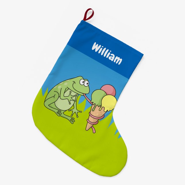 Grande Chaussette De Noël Grenouille avec crème glacée Petit stockage de Noë (Devant (Accrochage))