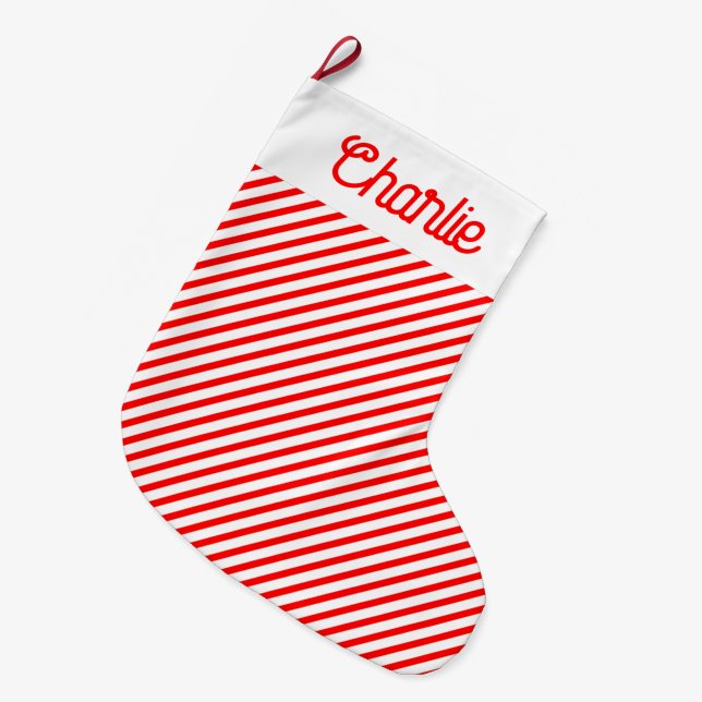 Grande Chaussette De Noël Grilles rouges et blanches personnalisées (Devant (Accrochage))