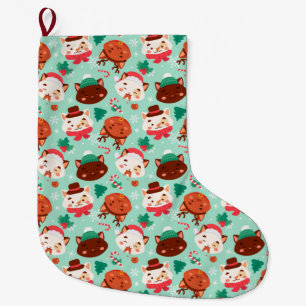 Grande Chaussette De Noël Gros Motif de Noël