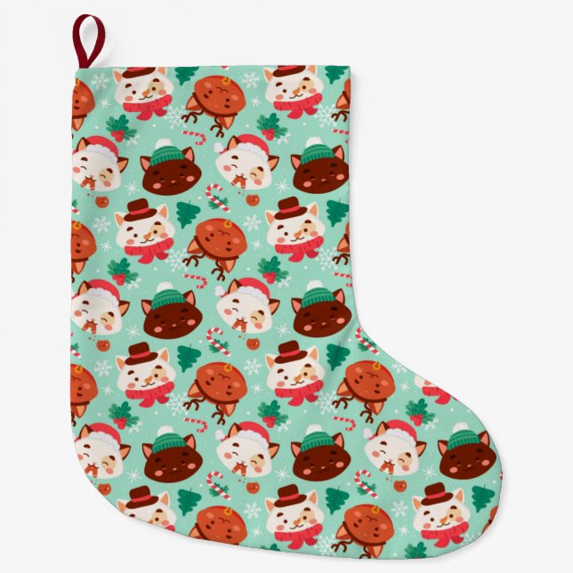 Grande Chaussette De Noël Gros Motif de Noël (Devant)
