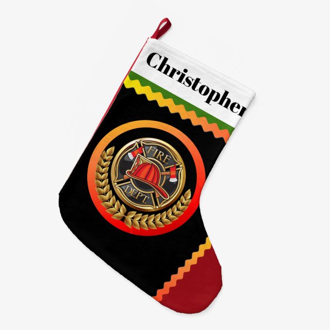 Grande Chaussette De Noël Gros Pompier de Feu de Feu de Noël Stocker (Devant (Accrochage))