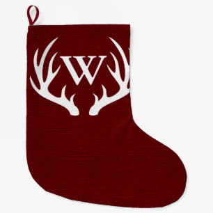Grande Chaussette De Noël Grotte Rustique Rouge Blanc Cerf Antlers - Personn