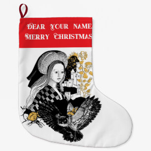 Grande Chaussette De Noël Hibou gothique de nuit et femme