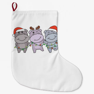 Grande Chaussette De Noël Hippo Animaux de Noël mignons Hippopotames vacance