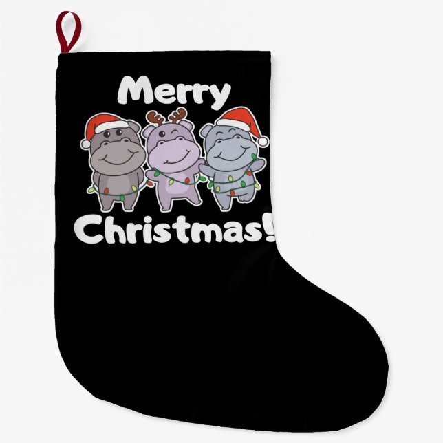 Grande Chaussette De Noël Hippo Christmas Animals Cute Hippos Merry (Devant)