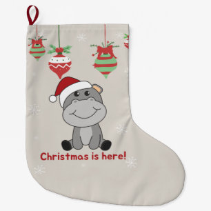 Grande Chaussette De Noël Hippo Joyeux Noël Animaux d'hiver Hippopotames Gra