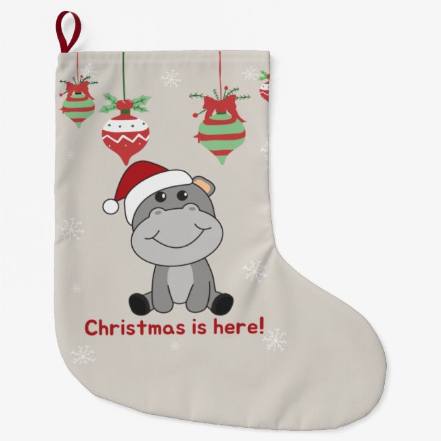 Grande Chaussette De Noël Hippo Joyeux Noël Animaux d'hiver Hippopotames Gra (Devant)