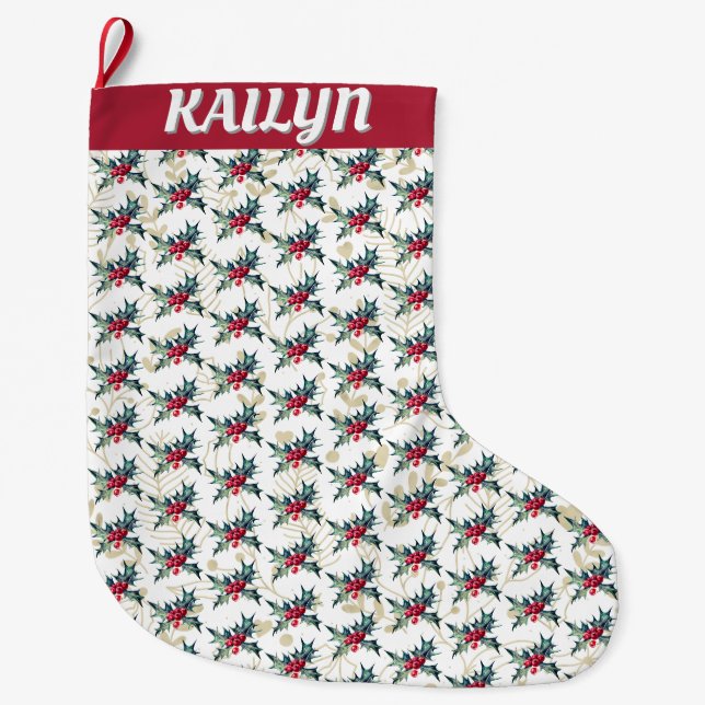 Grande Chaussette De Noël Holly et Berries Motif (Devant)
