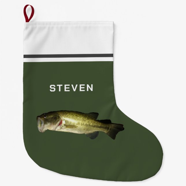 Grande Chaussette De Noël Hommes de Hobby de poisson de basse personnalisée (Devant)