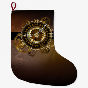 Grande Chaussette De Noël Horloge Steampunk avec des engrenages anciens
