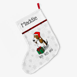 Grande Chaussette De Noël Hound de Noël Père Noël Basset (trois couleurs 1)