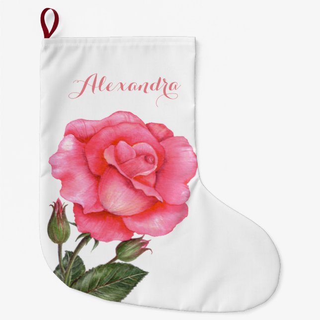 Grande Chaussette De Noël Illustration botanique rose (Devant)