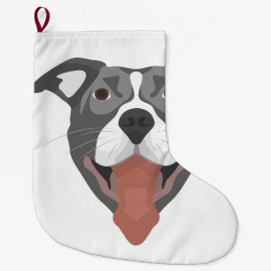Grande Chaussette De Noël Illustration Chien souriant Pitbull