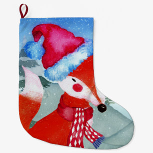 Grande Chaussette De Noël Illustration Fox Forest Woodland Friends