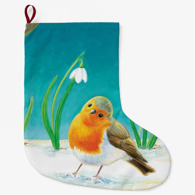 Grande Chaussette De Noël Illustration Red Robin (Devant)