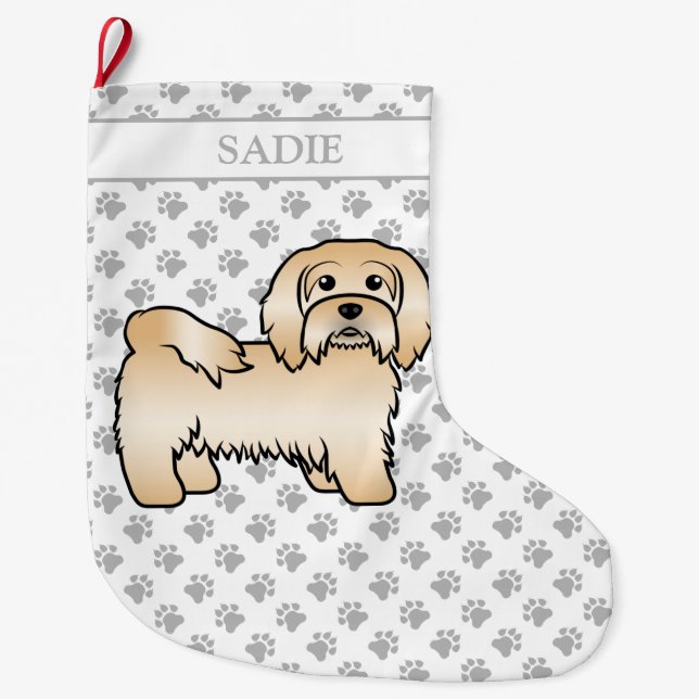 Grande Chaussette De Noël Image et nom du chien caricaturé mignon du Havanai (Devant)
