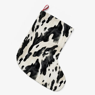 Grande Chaussette De Noël Impression vache noir blanc ferme animale