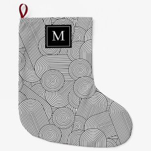 Grande Chaussette De Noël Initiale monogrammée noir et blanc moderne du mili