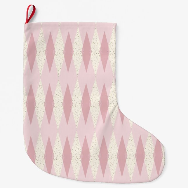 Grande Chaussette De Noël Jacquard rose moderne du milieu du siècle (Devant)