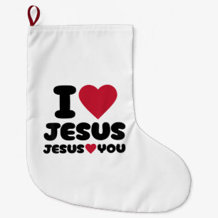 Grande Chaussette De Noël J'aime Jésus et Jésus t'aime chrétien
