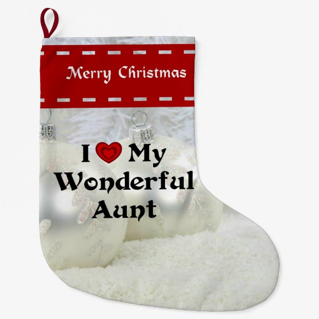 Grande Chaussette De Noël J'Aime Ma Merveilleuse Tante, Noël Blanc (Devant)