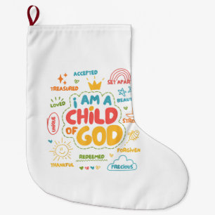 Grande Chaussette De Noël Je suis un enfant de Dieu Christian Retro Jésus Fo