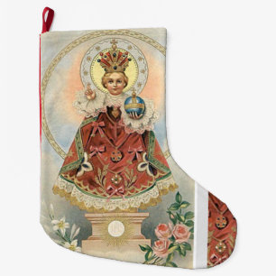 Grande Chaussette De Noël Jésus infantile des roses de Prague W